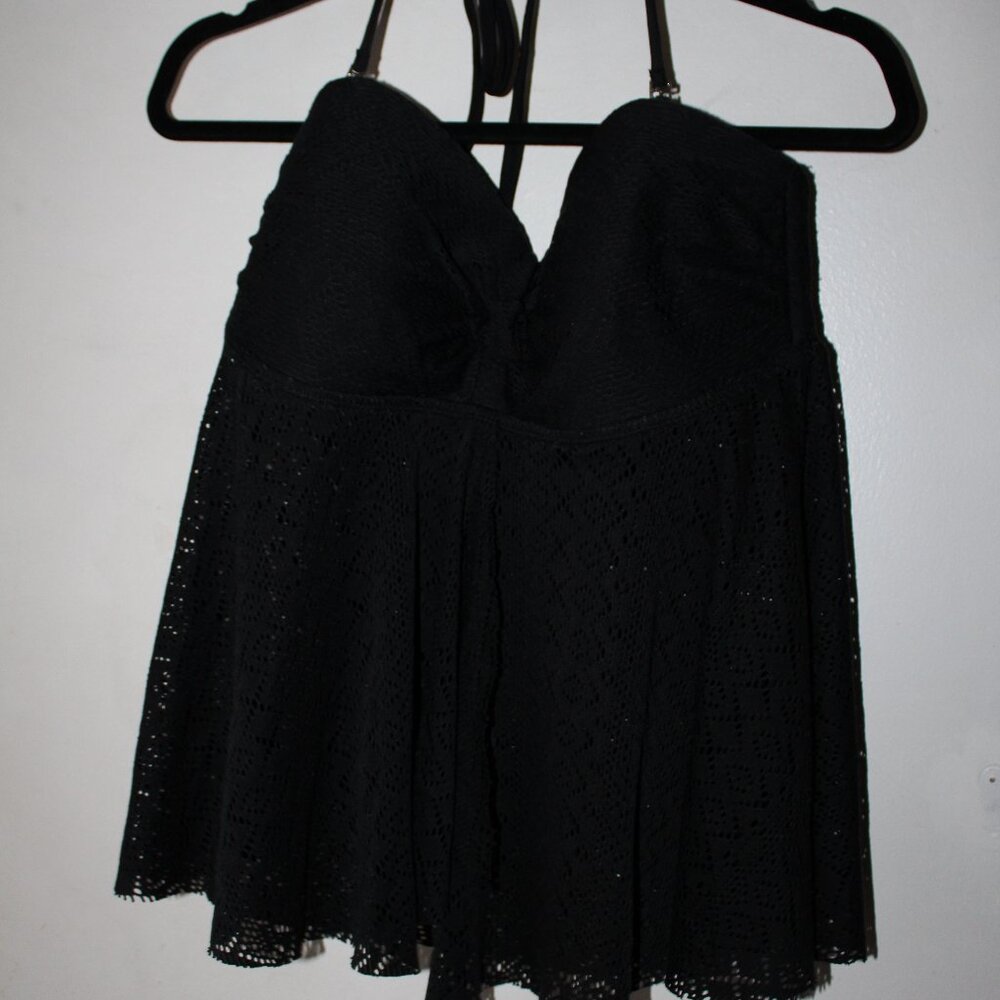 Black Halter Lace Swimdress - Women Swim Top